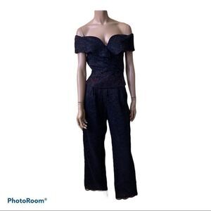 Louis Marino vintage black lace top pants set S